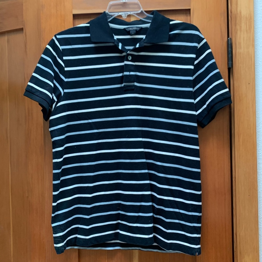 Banana Republic Striped Navy & White Polo, Large